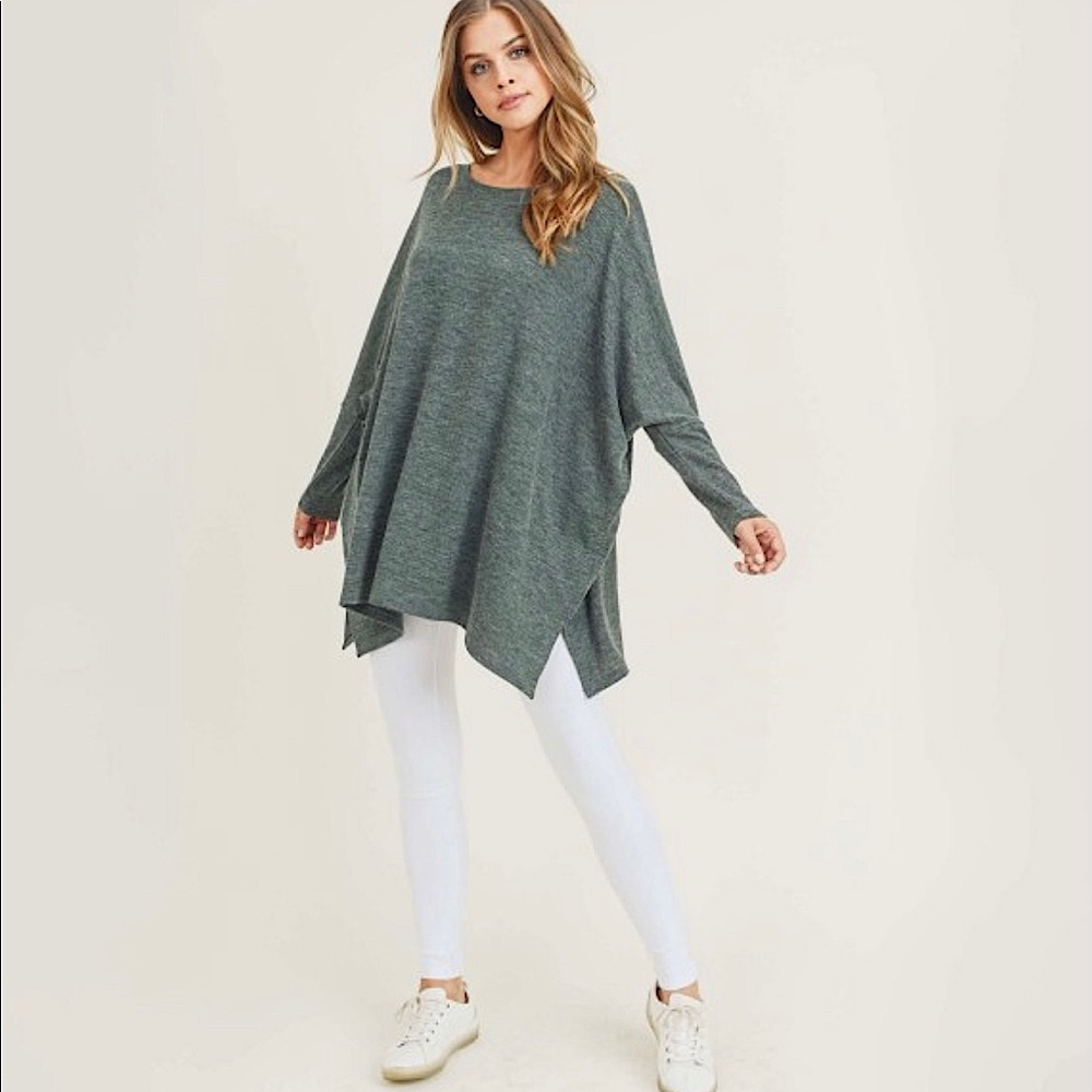 Forest Green oversized dolman sleeve tunic top